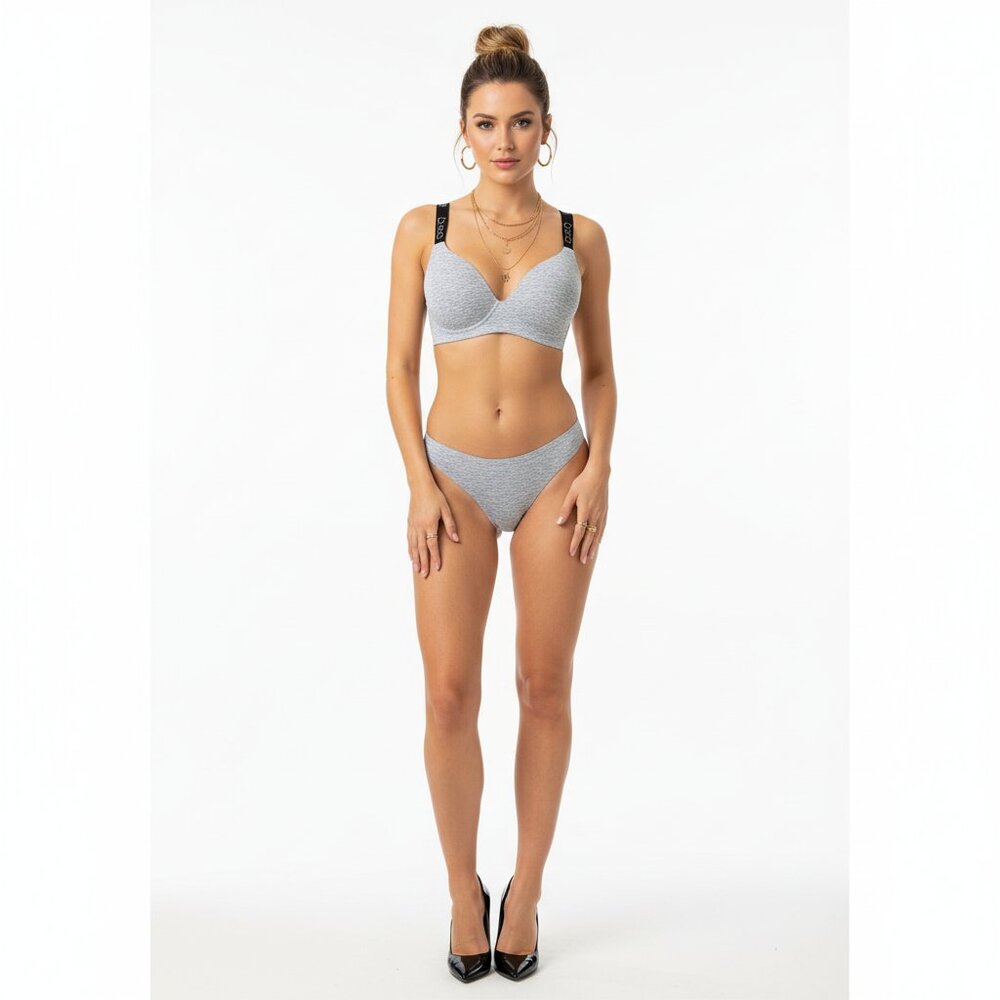Bebe Gray & Black Logo Band Wire Free Bra 38DD - Picture 7 of 7